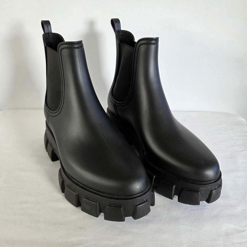 Jeffrey Campbell‎ Black Chelsea Rain Boots Chunky Lug Sole Platform Ankle 10